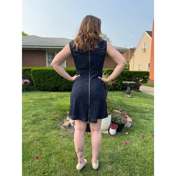INC Navy Blue Lace Sleeveless Party Dress Size 4 Rhinestones Back Zipper Closure - Picture 7 of 14